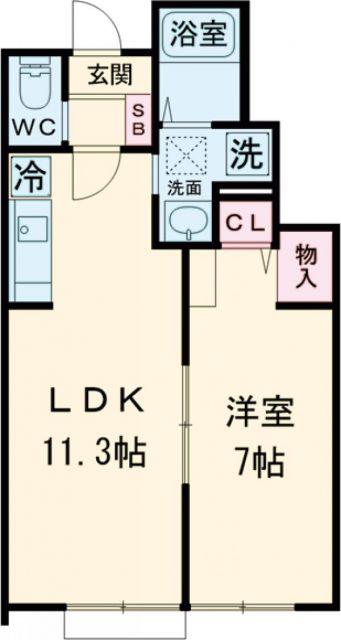 FLEUR 大津  I(1LDK/1階)の間取り写真