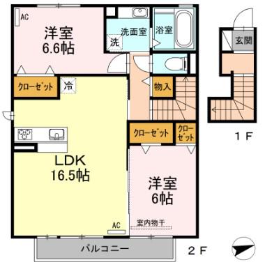 ウエストヒルズ岩崎台 A棟(2LDK/2階)の間取り写真