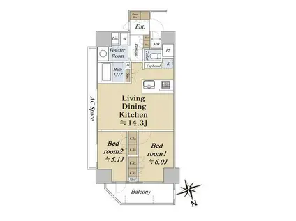 プレシス浅草雷門(2LDK/7階)の間取り写真