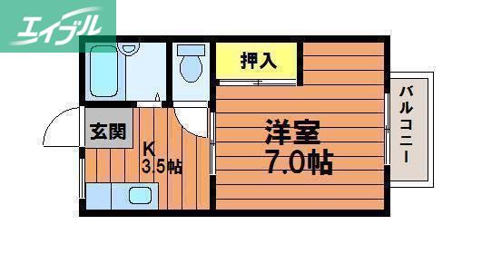コーポ島村II(1K/2階)の間取り写真