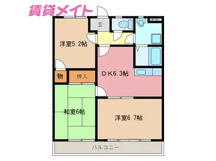 TRUEPINE(3DK/1階)の間取り写真