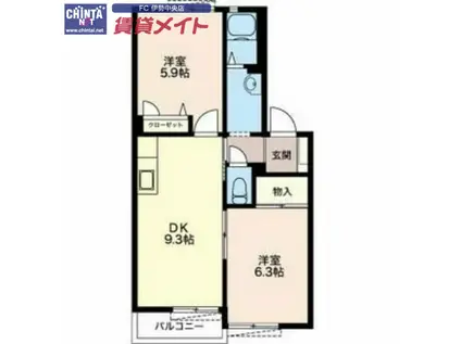 カンファトリー B(2DK/2階)の間取り写真