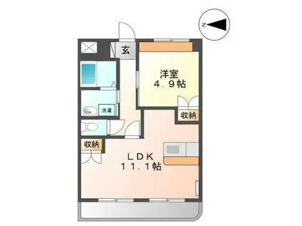 メルヴェール西深津(1LDK/2階)の間取り写真