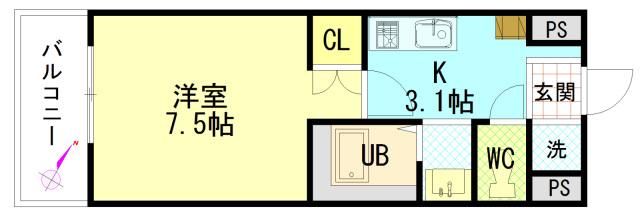 リバーサイド夢園(1K/3階)の間取り写真