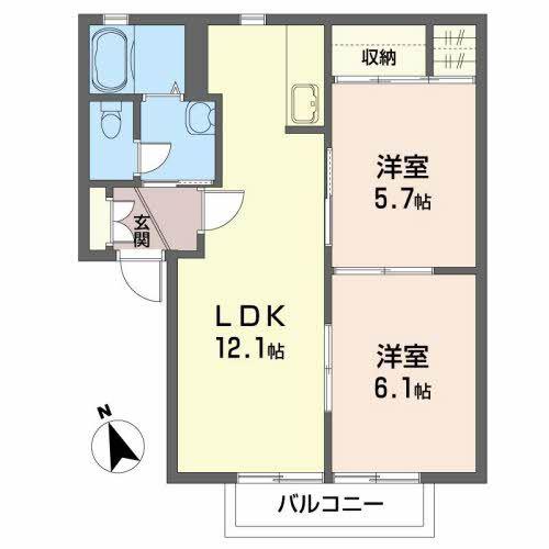 ラルジュ・コートI(2LDK/2階)の間取り写真