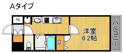 ライジングコート岸里玉出駅前(1K/6階)の間取り写真