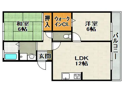 フォンテーヌII(2LDK/1階)の間取り写真