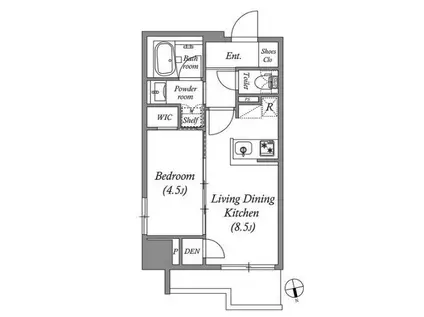 コスモグラシア浅草(1LDK/15階)の間取り写真