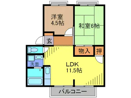 矢内ハイツ南花屋敷B棟(2LDK/1階)の間取り写真