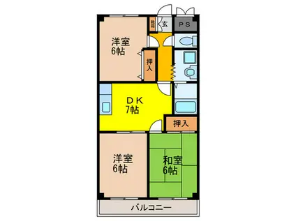 パークハイム久宝寺(3DK/2階)の間取り写真