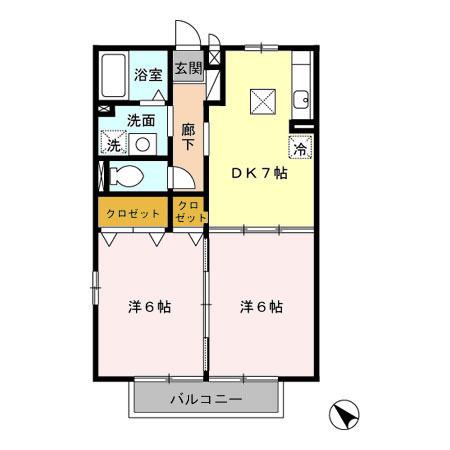 サニーコート(2DK/1階)の間取り写真