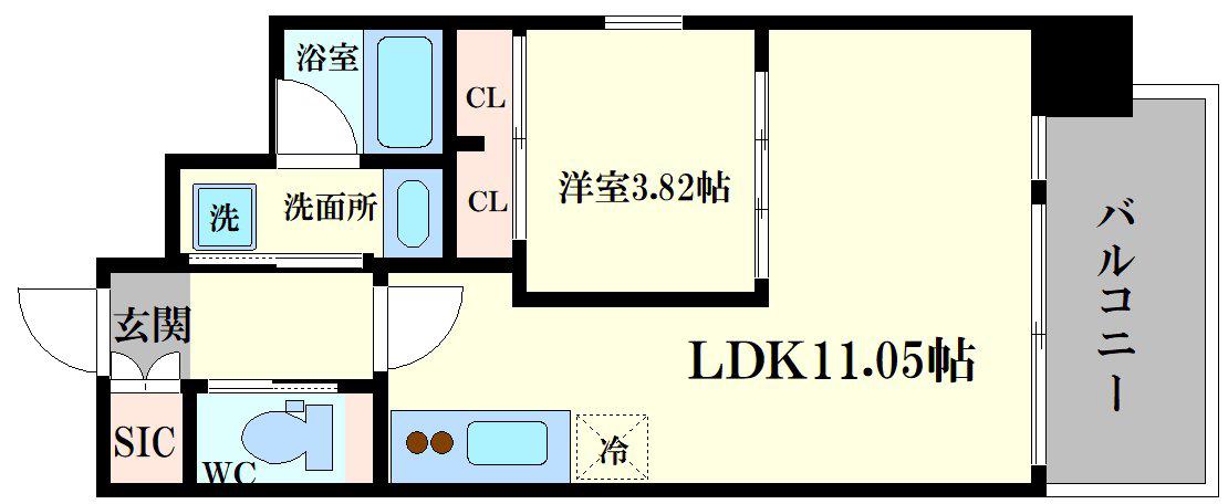 プレジオ難波(1LDK/8階)の間取り写真