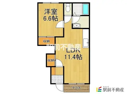 ソレイユ南(1LDK/1階)の間取り写真