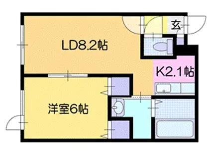 マリオット南ヶ丘(1LDK/1階)の間取り写真