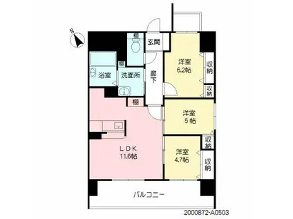 シャーメゾングランドソレイユ門司(3LDK/5階)の間取り写真