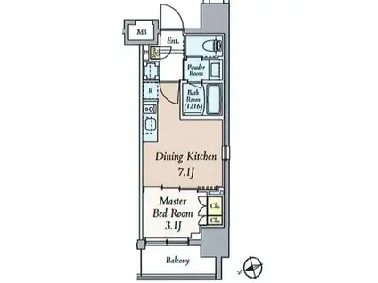 クレストコート本郷三丁目(1DK/14階)の間取り写真