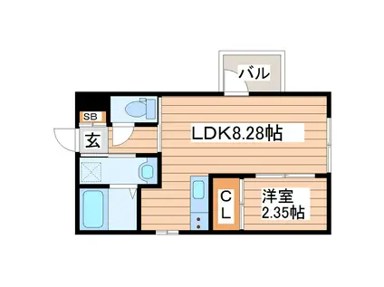 ユイシア福室(1LDK/1階)の間取り写真