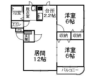 いえすI(2LDK/3階)の間取り写真
