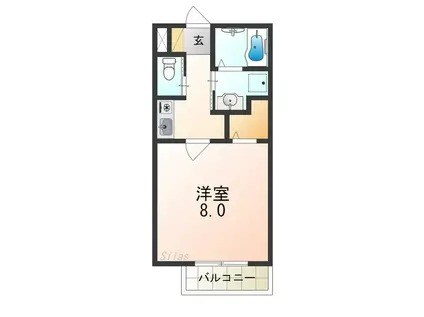 クオリア東茱萸木(1K/1階)の間取り写真