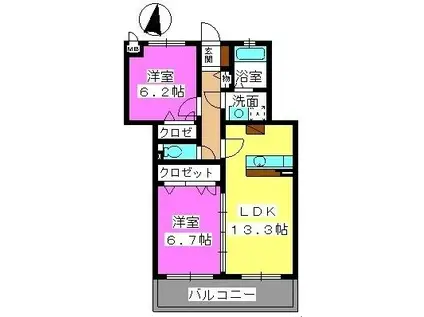 ラフィーネラベンダー(2LDK/2階)の間取り写真