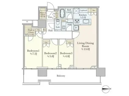 HARUMI FLAG SUN VILLAGE T棟(3LDK/21階)の間取り写真