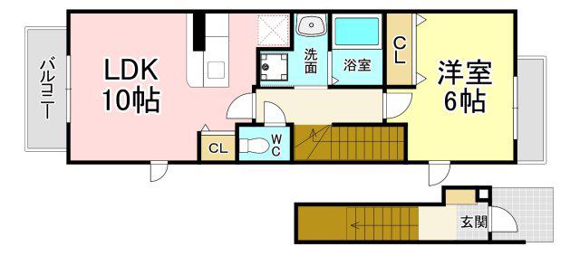 グリーンヒル(1LDK/2階)の間取り写真