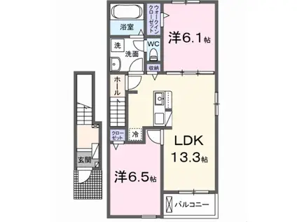 ヒラソール(2LDK/2階)の間取り写真