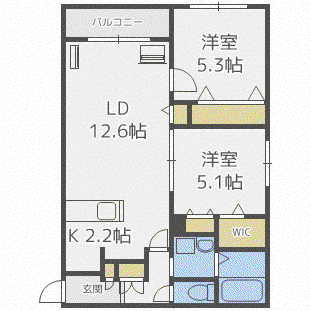 PLESURE MINAMI 13 JO(2LDK/2階)の間取り写真