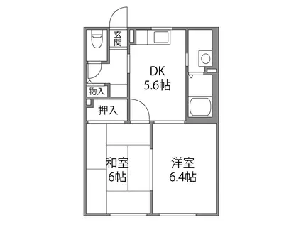 ふるさとB(2DK/1階)の間取り写真