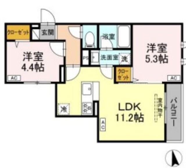 セレスティア徳丸 A(2LDK/2階)の間取り写真