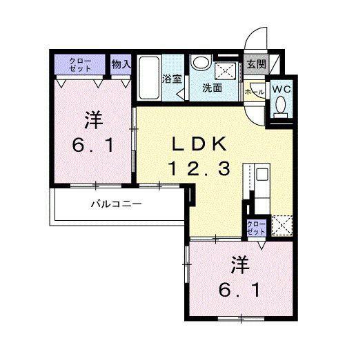 HILL COURT 水無瀬(2LDK/2階)の間取り写真