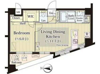 MIA CASA II(1LDK/4階)の間取り写真