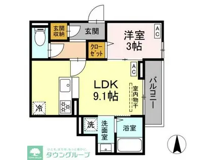 セレスティア関原(1LDK/2階)の間取り写真