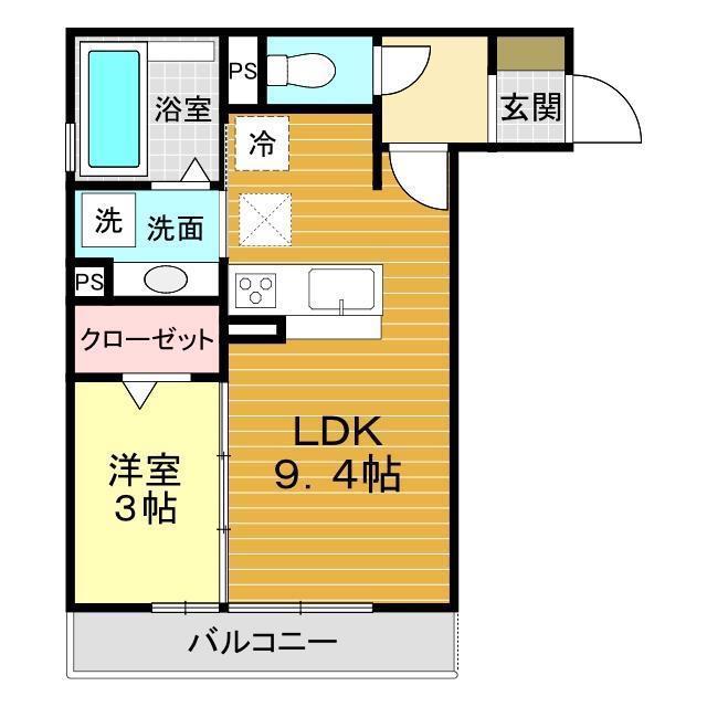アイクレスト下関駅(1LDK/1階)の間取り写真