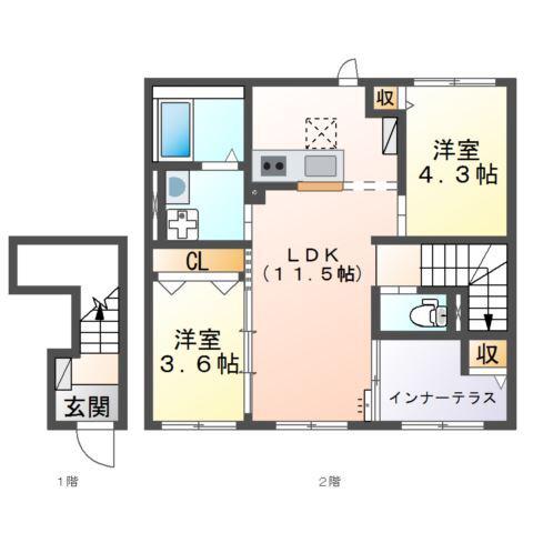 プレリー・春日野(2LDK/1階)の間取り写真