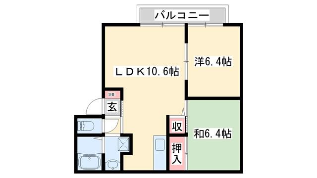 コスモスハイツB(2LDK/1階)の間取り写真