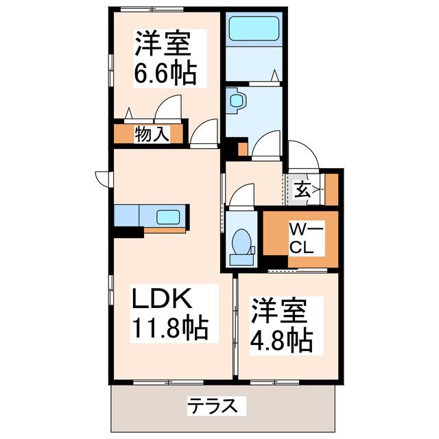 シャーメゾンヴィブレ弐番館(2LDK/1階)の間取り写真