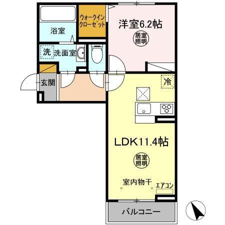 リベラーレ新原(1LDK/1階)の間取り写真
