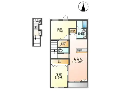 ＪＲ久大本線 南久留米駅 徒歩34分 2階建 築5年(2LDK/2階)の間取り写真