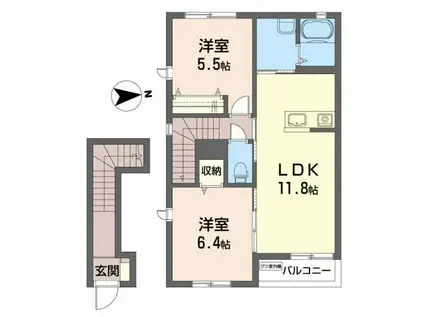 サン・グランメールA(2LDK/2階)の間取り写真