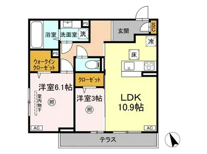DS LIEN  E(2LDK/1階)の間取り写真