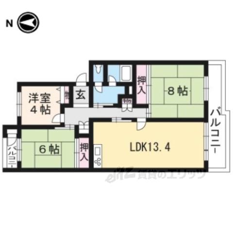東大路高野第3第26棟(3LDK/4階)の間取り写真