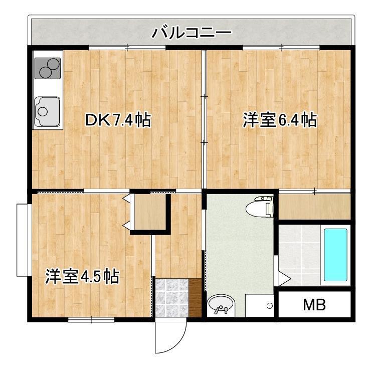 フレール水前寺(2DK/4階)の間取り写真