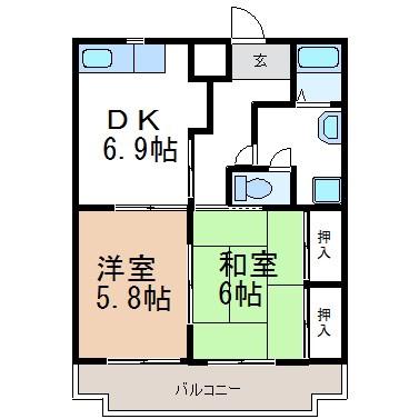 レジデンス横山(2DK/4階)の間取り写真