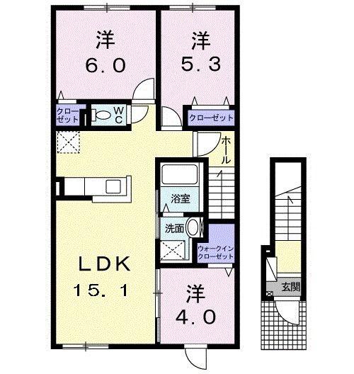 イースト TWO 愛国(3LDK/2階)の間取り写真