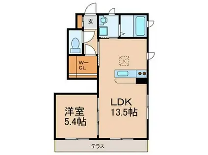 イレックスB(1LDK/1階)の間取り写真