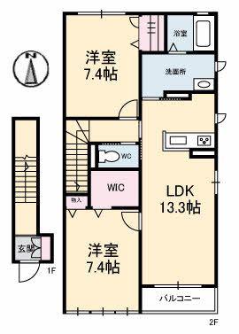 シャルマン A棟(2LDK/2階)の間取り写真