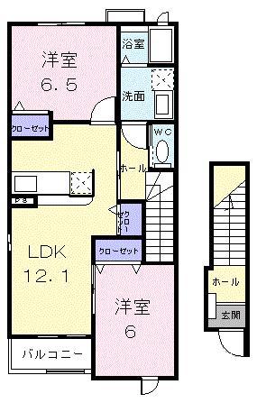 カーサ フェリーチェA 2LDK(2LDK/2階)の間取り写真