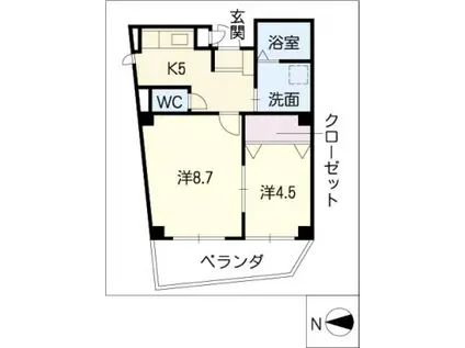 ポム・ドゥ・テール(2K/4階)の間取り写真