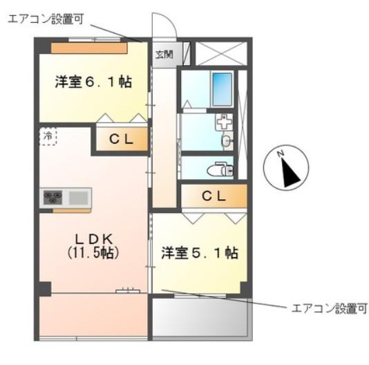 ジャルダン ドゥテ(2LDK/2階)の間取り写真